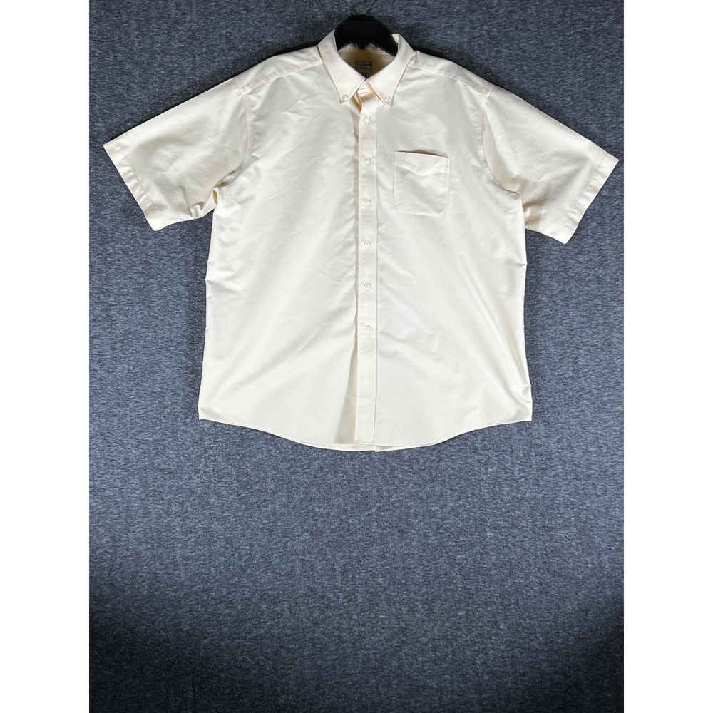 LL Bean Men 18 Reg Wrinkle Free Traditional Fit Short Sleeve Oxford Shirt Yellow